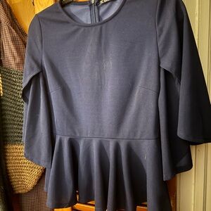 SHEIN Navy Flare Sleeve Peplum Blouse